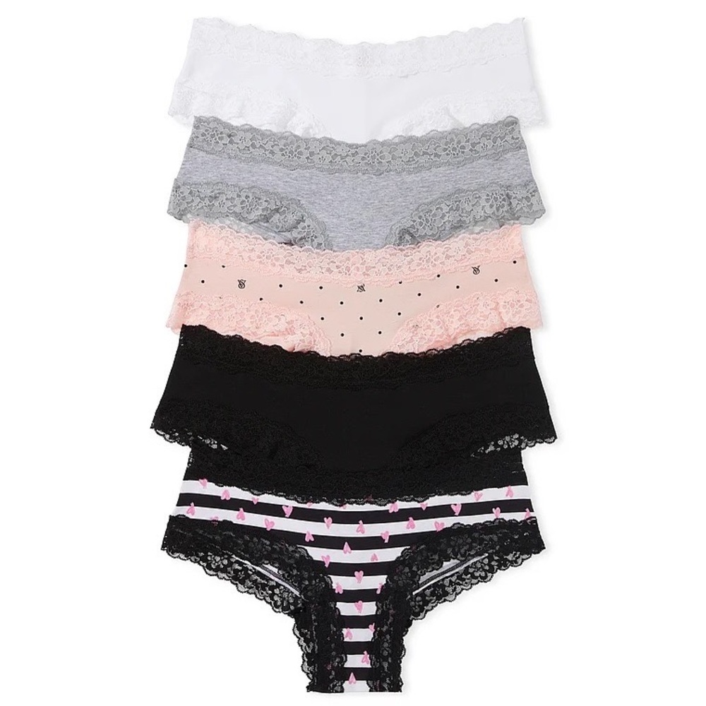 Victoria's Secret 5-Pack Lace Waist Cotton Cheeky Panties Pink Mix XXL NEW